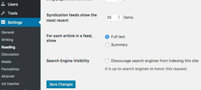 google search results indexing wordpress setting